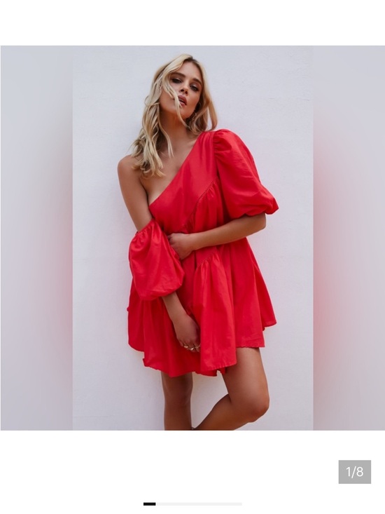 Showpo. Dresses & Skirts - Showpo. Harleen Mini Dress One-Shoulder Red Mini Dress Puff Sleeve NWT